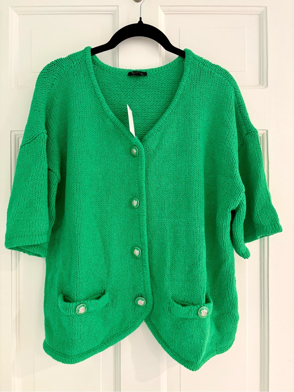 Talbots Bright Green V-Neck Short-Sleeve Knit Cardigan